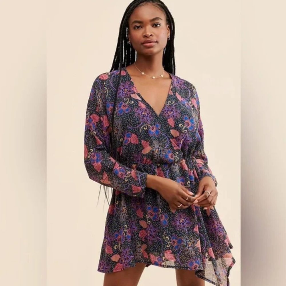 FREE PEOPLE Teegan Floral Mini Dress Twilight Purpe Pink {Q11}